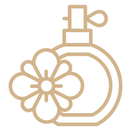 Elegant perfume bottle with floral design icon.